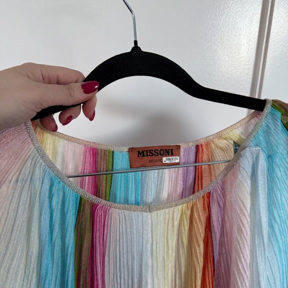 Missoni Knit Kaftan Dress Beach Cover-Up Rainbow Striped Plisse Round Neck Small - Picture 7 of 9